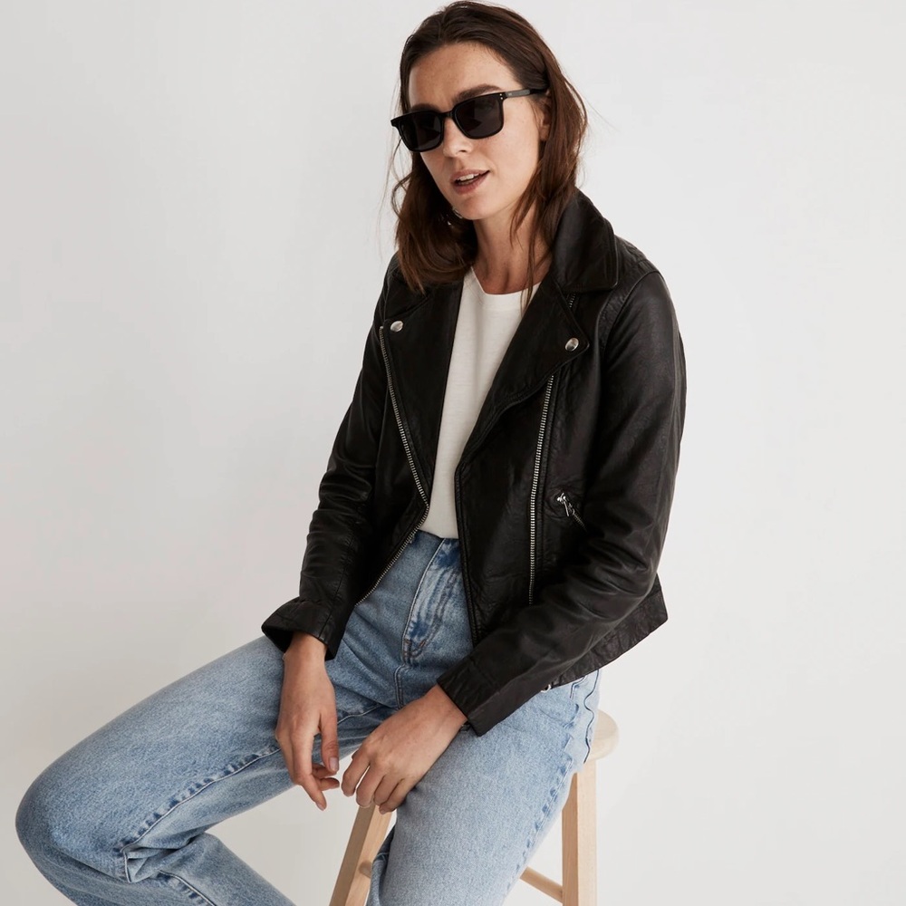 Madewell Black Leather Moto Jacket with Asymmetrical Zipper